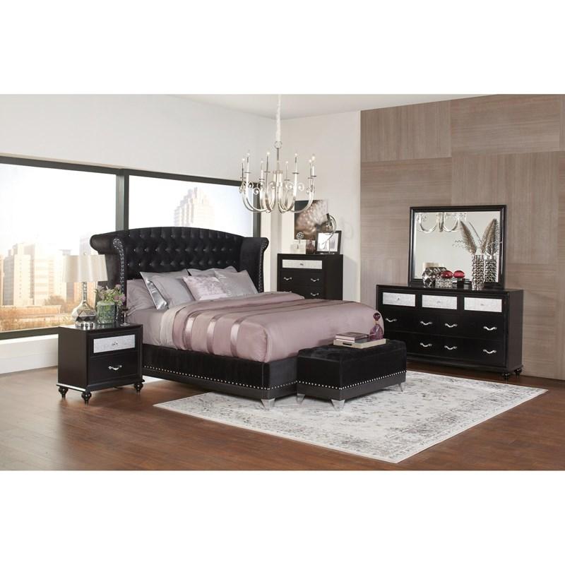 Large Picture of Coaster Furniture Barzini 300644 Velvet Upholstered Tufted Storage Bench - Black