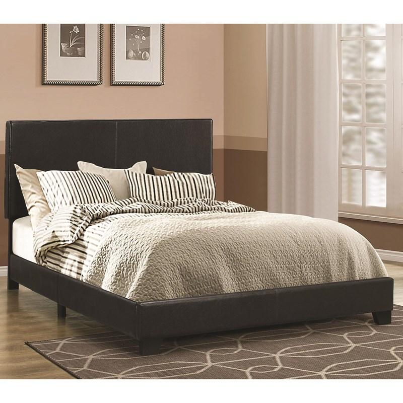Large Picture of Coaster Furniture Dorian 300761Q Faux Leather Upholstered Queen Panel Bed - Black
