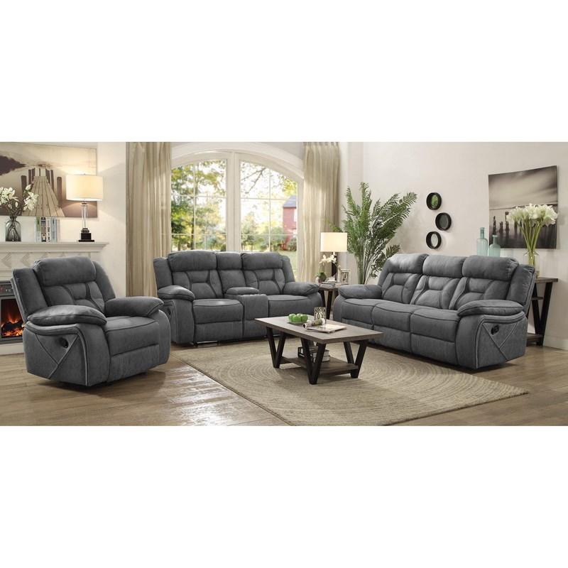 Large Picture of Coaster Furniture Higgins 602262 Upholstered Motion Reclining Loveseat - Grey