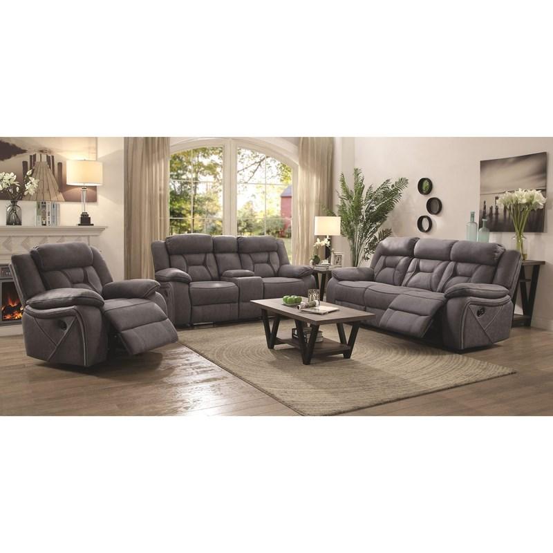 Large Picture of Coaster Furniture Higgins 602262 Upholstered Motion Reclining Loveseat - Grey