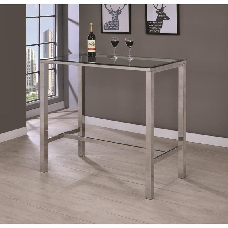 Large Picture of Coaster Furniture Tolbert 104873 Rectangular 47-inch Glass Top Pub Bar Table - Chrome