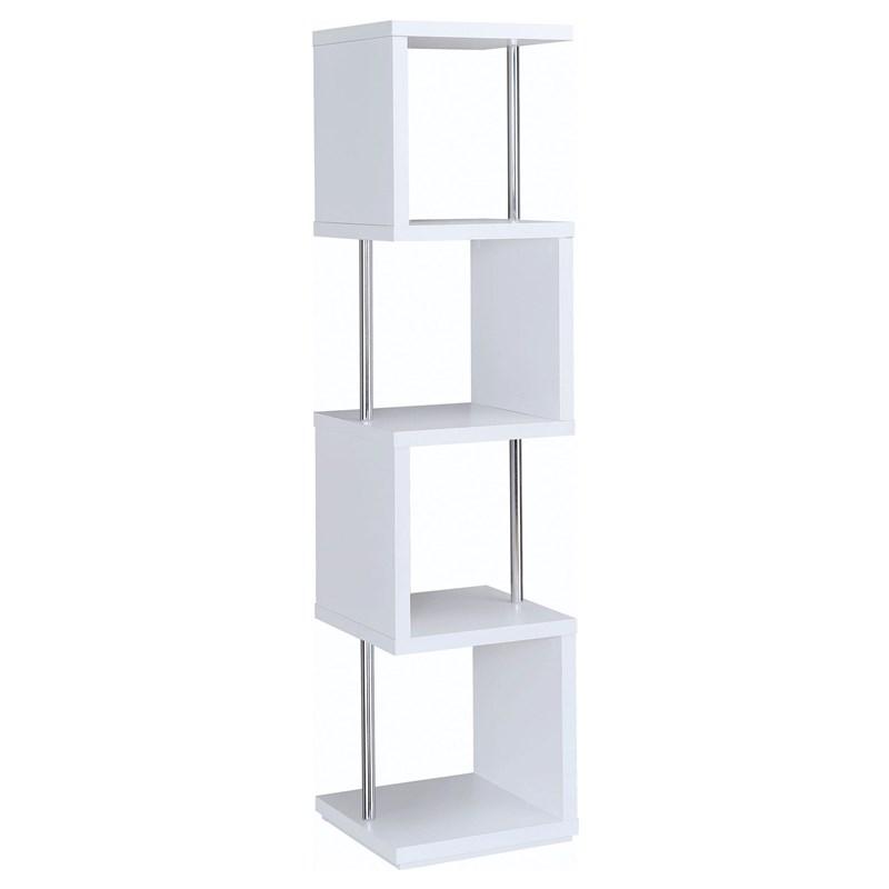 Large Picture of Coaster Furniture Baxter 801418 67-inch 4-shelf Bookshelf - White and Chrome
