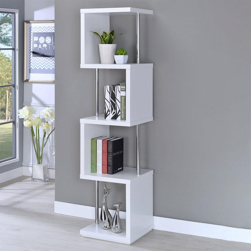 Large Picture of Coaster Furniture Baxter 801418 67-inch 4-shelf Bookshelf - White and Chrome