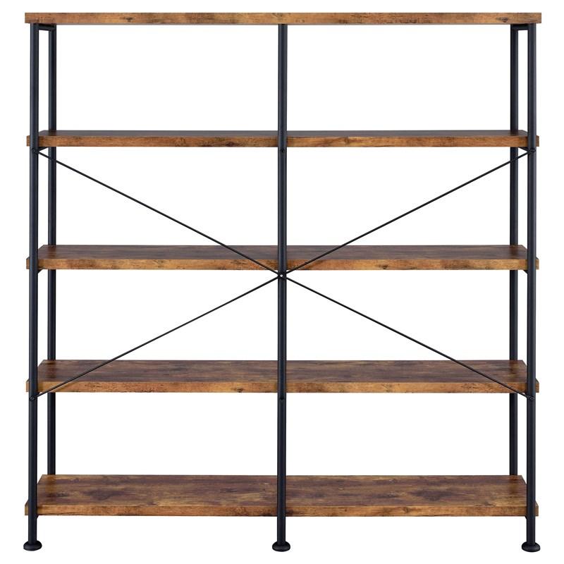 Large Picture of Coaster Furniture Analiese 801543 63-inch 4-shelf Double Bookshelf - Rustic Nutmeg