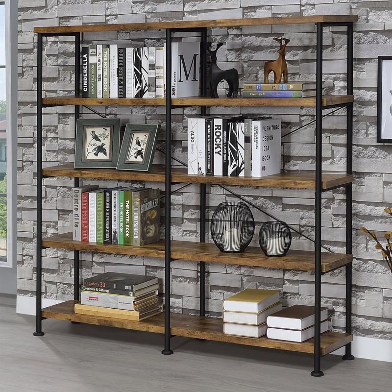 Large Picture of Coaster Furniture Analiese 801543 63-inch 4-shelf Double Bookshelf - Rustic Nutmeg