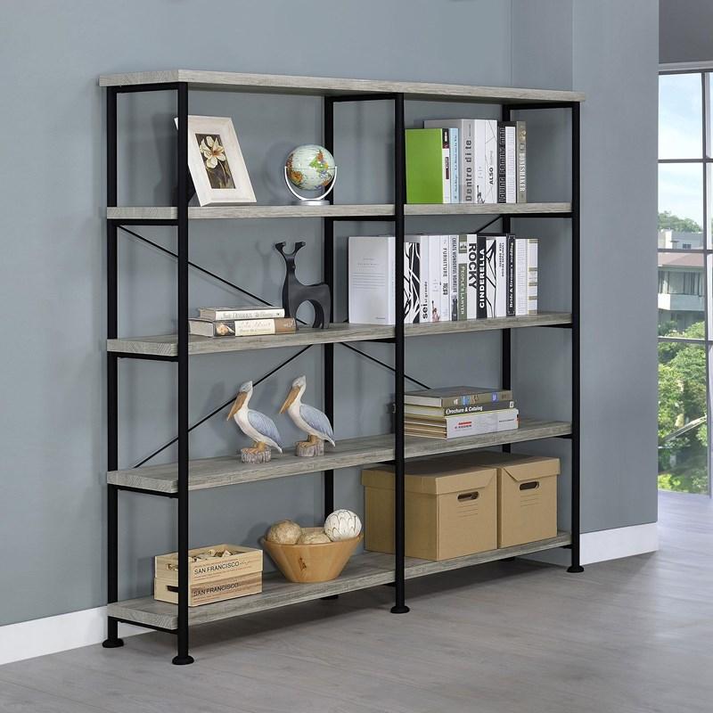 Large Picture of Coaster Furniture Analiese 801544 63-inch 4-shelf Double Bookshelf - Grey Driftwood