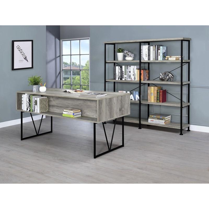 Large Picture of Coaster Furniture Analiese 801544 63-inch 4-shelf Double Bookshelf - Grey Driftwood