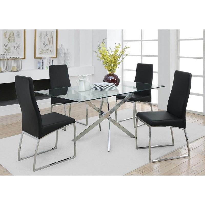 Large Picture of Coaster Furniture Carmelo 107931 Rectangular 66-inch Glass Top Dining Table - Chrome