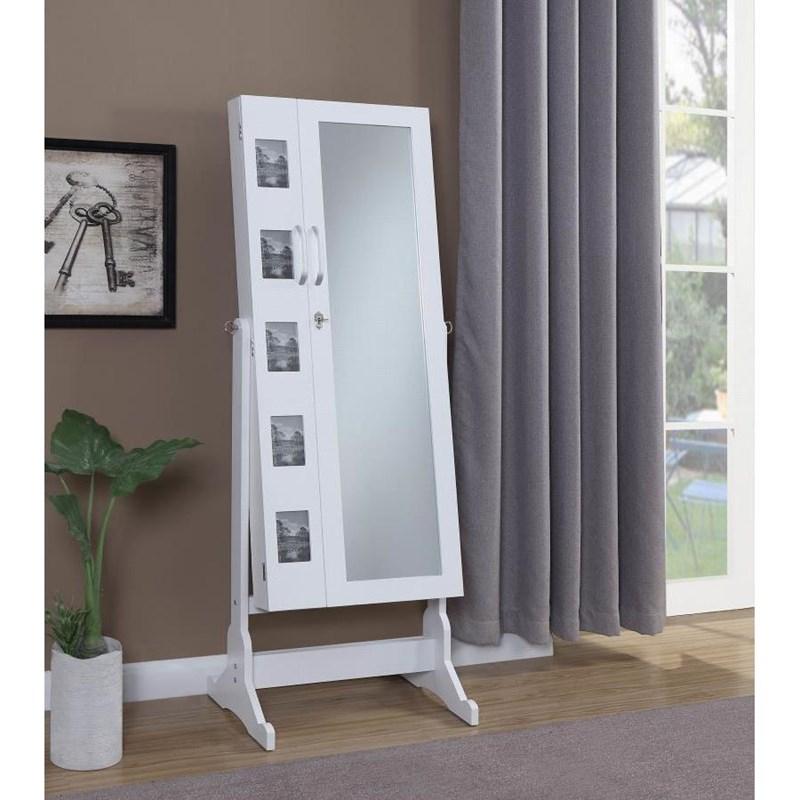 Large Picture of Coaster Furniture Doyle 904031 Cheval Mirror with Jewelry Storage - White