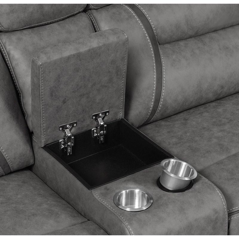 Large Picture of Coaster Furniture Higgins 600370 Upholstered Power Reclining Sectional Sofa - Grey