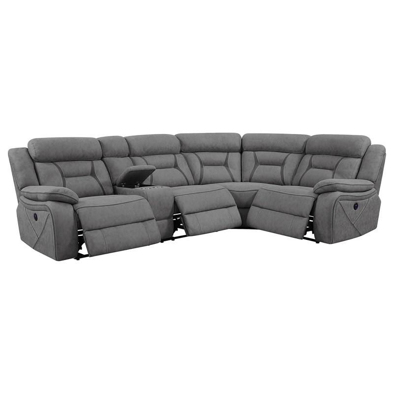 Large Picture of Coaster Furniture Higgins 600370 Upholstered Power Reclining Sectional Sofa - Grey