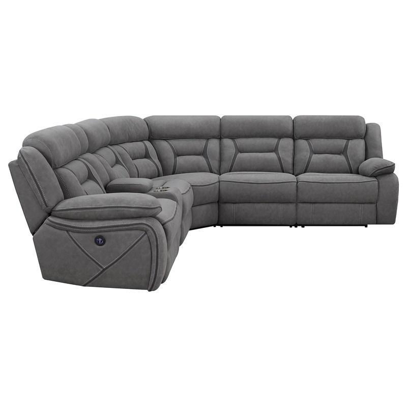 Large Picture of Coaster Furniture Higgins 600370 Upholstered Power Reclining Sectional Sofa - Grey
