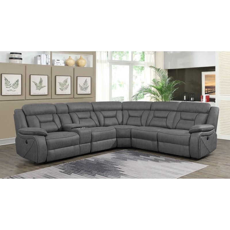 Large Picture of Coaster Furniture Higgins 600370 Upholstered Power Reclining Sectional Sofa - Grey