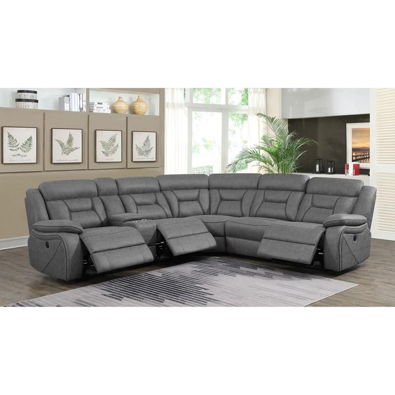 Large Picture of Coaster Furniture Higgins 600370 Upholstered Power Reclining Sectional Sofa - Grey