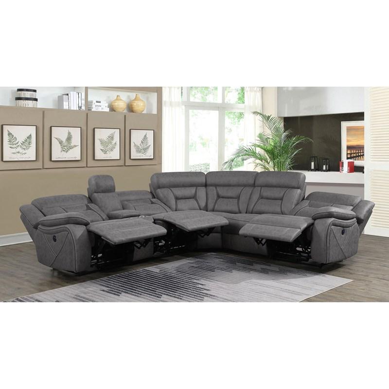Large Picture of Coaster Furniture Higgins 600370 Upholstered Power Reclining Sectional Sofa - Grey