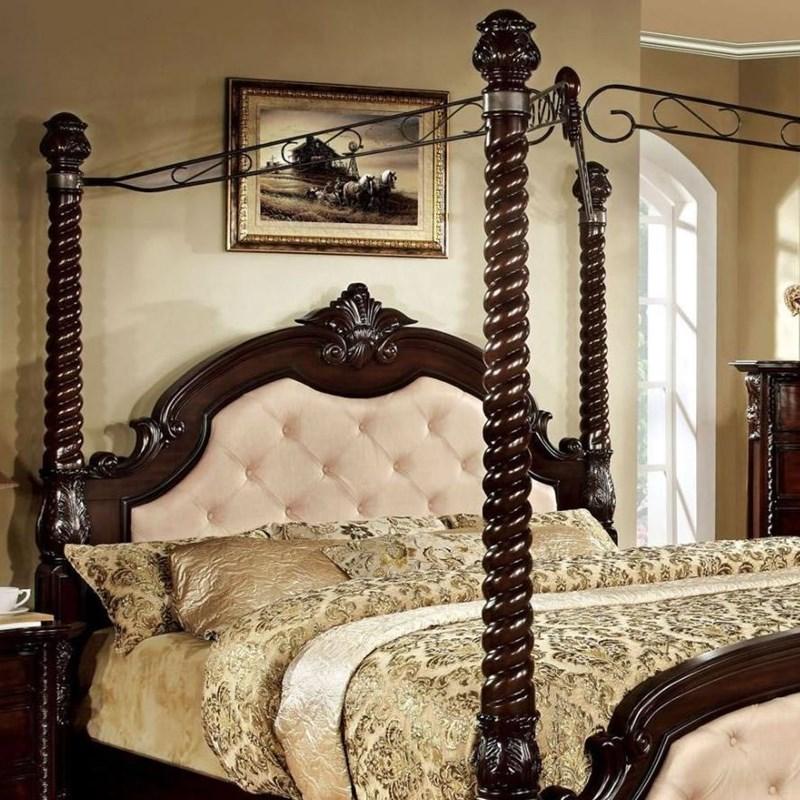 Large Picture of Furniture of America Monte Vista II CM7296LA-C-EK-BED King Canopy Bed (Ivory)