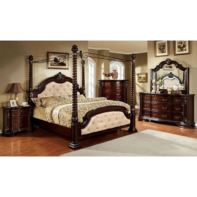 Large Picture of Furniture of America Monte Vista II CM7296LA-C-EK-BED King Canopy Bed (Ivory)
