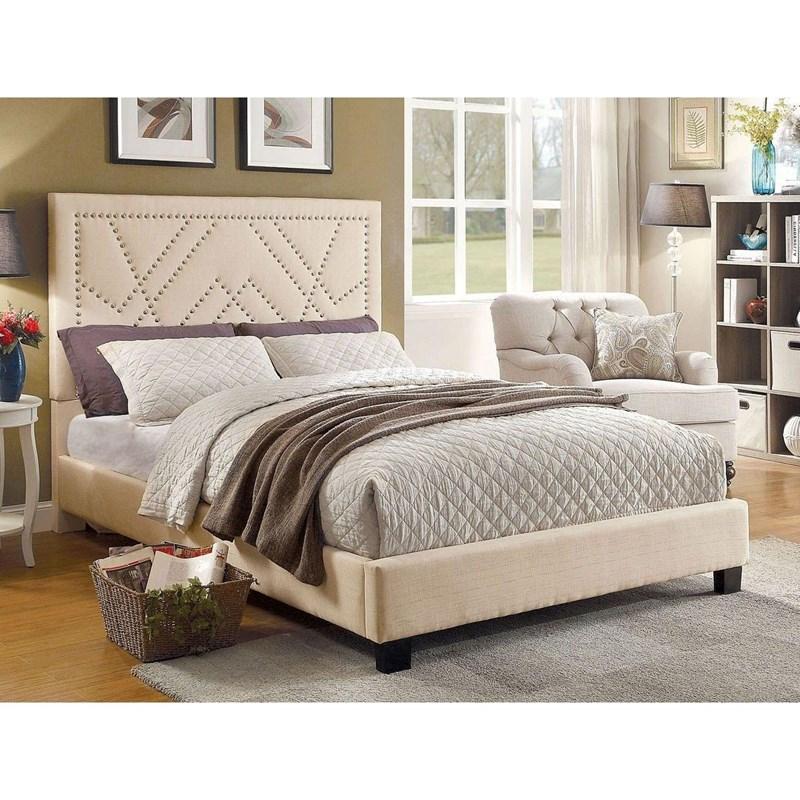 Large Picture of Furniture of America Marianne CM7433BG-EK-BED King Upholstered Panel Bed