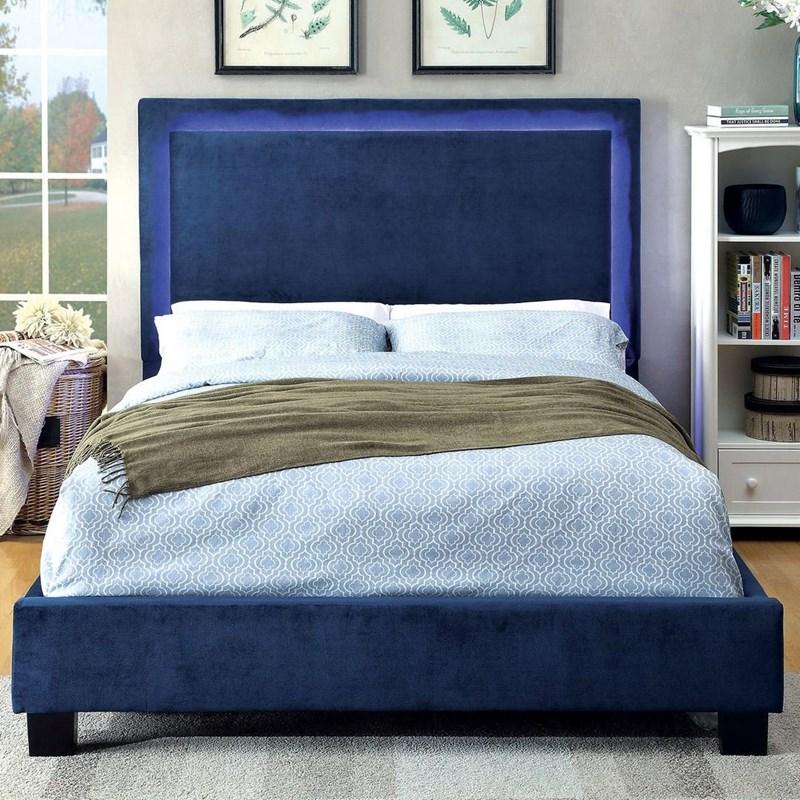 Large Picture of Furniture of America Erglow I CM7695NV-Q-BED Queen Upholstered Panel Bed