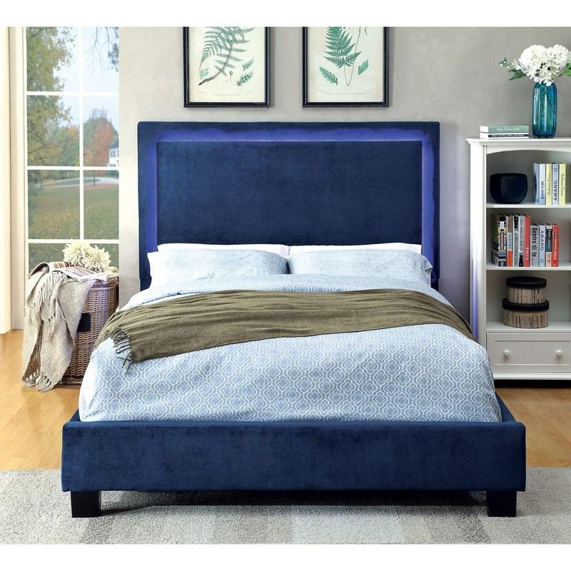 Large Picture of Furniture of America Erglow I CM7695NV-Q-BED Queen Upholstered Panel Bed