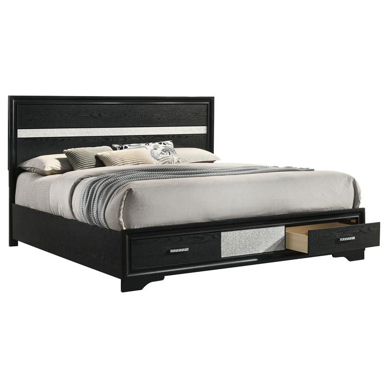 Large Picture of Coaster Furniture Miranda 206361KE 51-inch Wood Eastern King Storage Panel Bed - Black