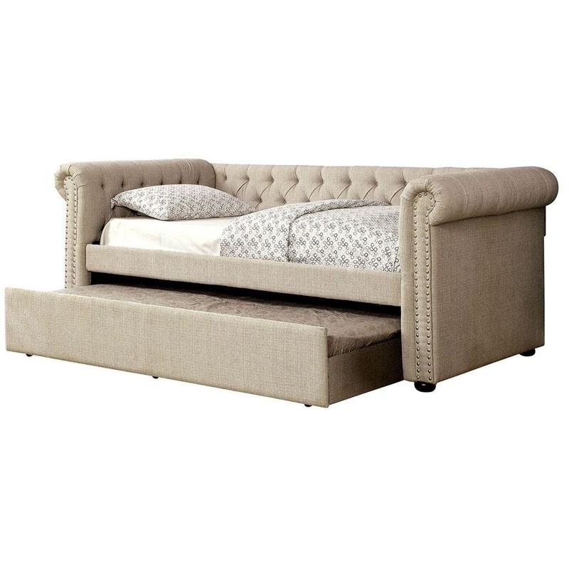 Large Picture of Furniture of America Leanna CM1027BG-BED Twin Daybed with Trundle Bed (Beige)