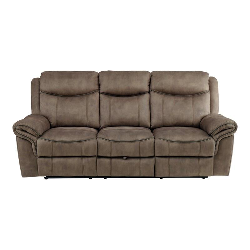 Homelegance Aram 8206NF-3 Double Reclining Sofa with Center Drop-Down Cup Holders, Receptacles and USB Ports