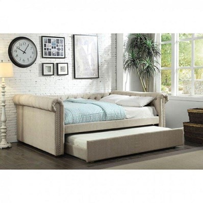 Furniture of America Leanna CM1027BG-Q-BED Queen Daybed with Trundle Bed (Beige)