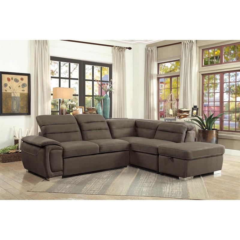 Large Picture of Homelegance Platina 8277CH* 3 pc Sectional with Adjustable Headrests, Pull-out Bed and Right Chaise