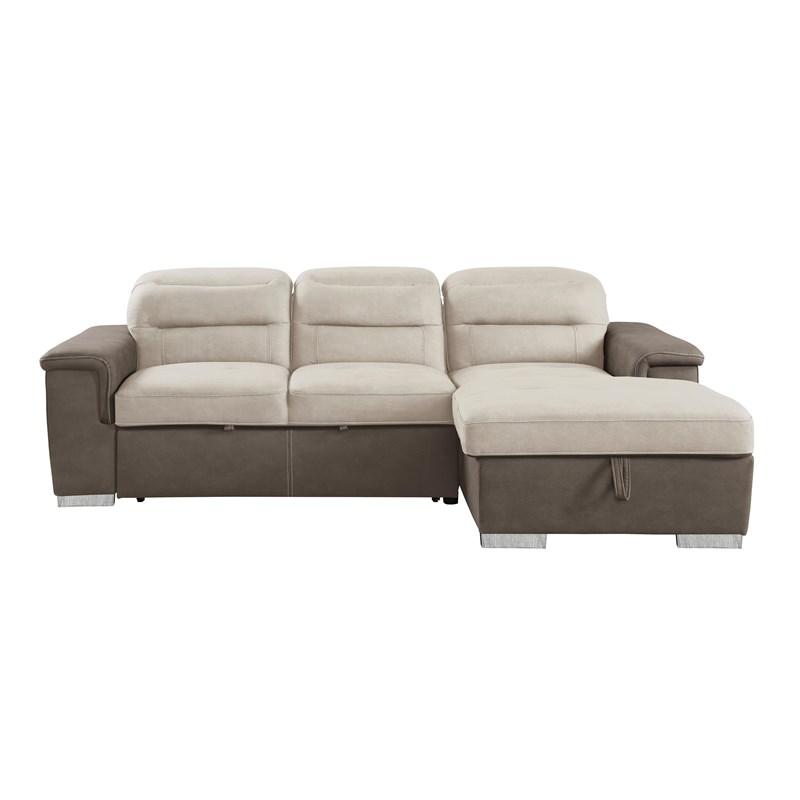 Homelegance Alfio 9808*SC 2 pc Sectional with Adjustable Headrests, Pull-out Bed and Right Chaise