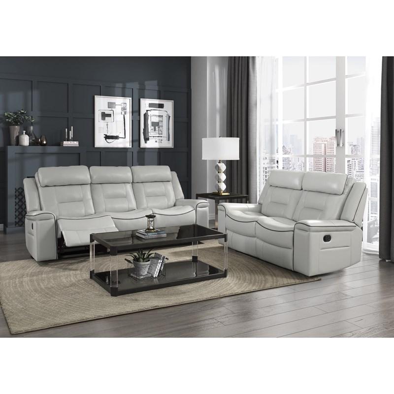 Large Picture of Homelegance Darwan 9999GY-2 Double Lay Flat Reclining Love Seat - Light Grey