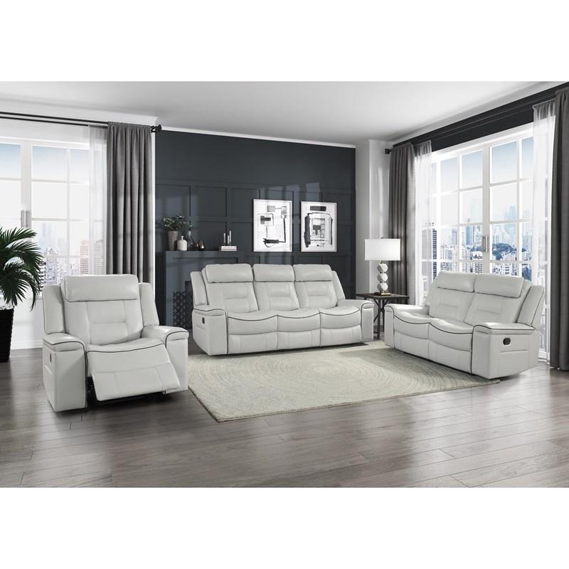 Large Picture of Homelegance Darwan 9999GY-3 Double Lay Flat Reclining Sofa - Light Grey