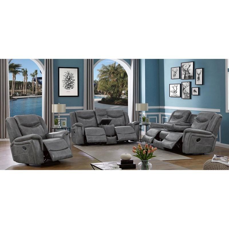 Large Picture of Coaster Furniture Conrad 650354 Upholstered Padded Arm Motion Sofa - Grey