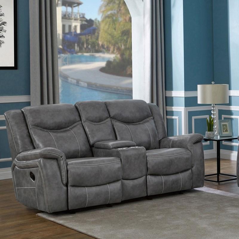 Large Picture of Coaster Furniture Conrad 650355 Upholstered Padded Arm Glider Loveseat - Grey
