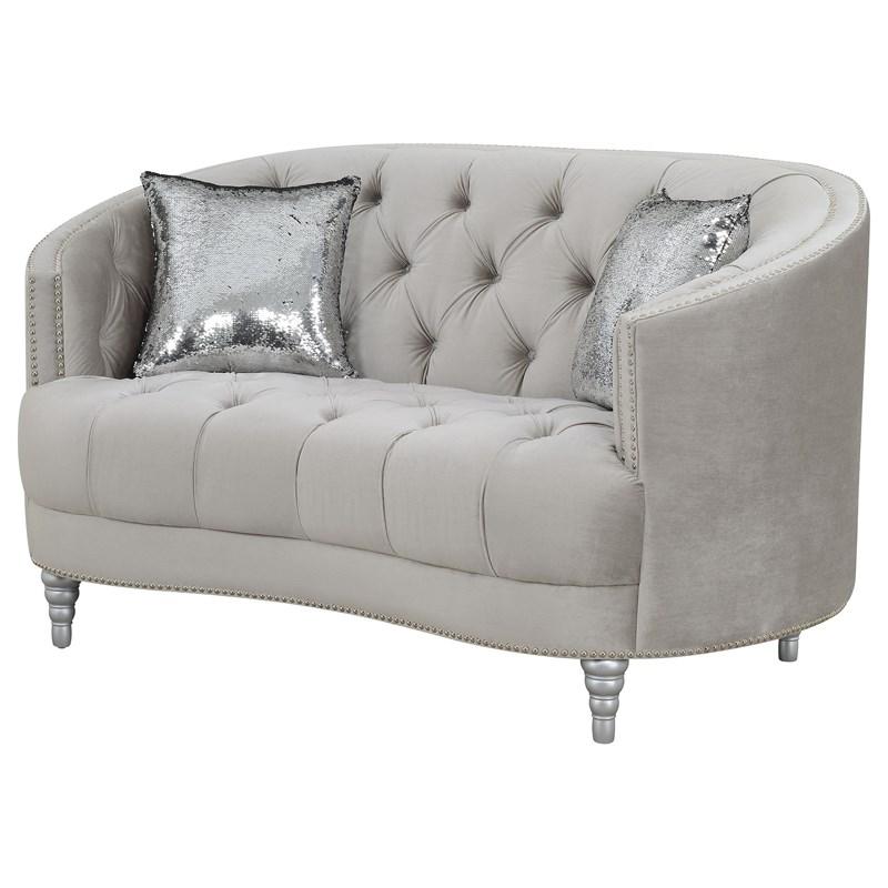 Large Picture of Coaster Furniture Avonlea 508462 Upholstered Sloped Arm Loveseat - Grey Velvet
