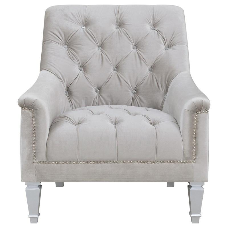 Large Picture of Coaster Furniture Avonlea 508463 Velvet Upholstered Sloped Arm Chair - Grey Velvet
