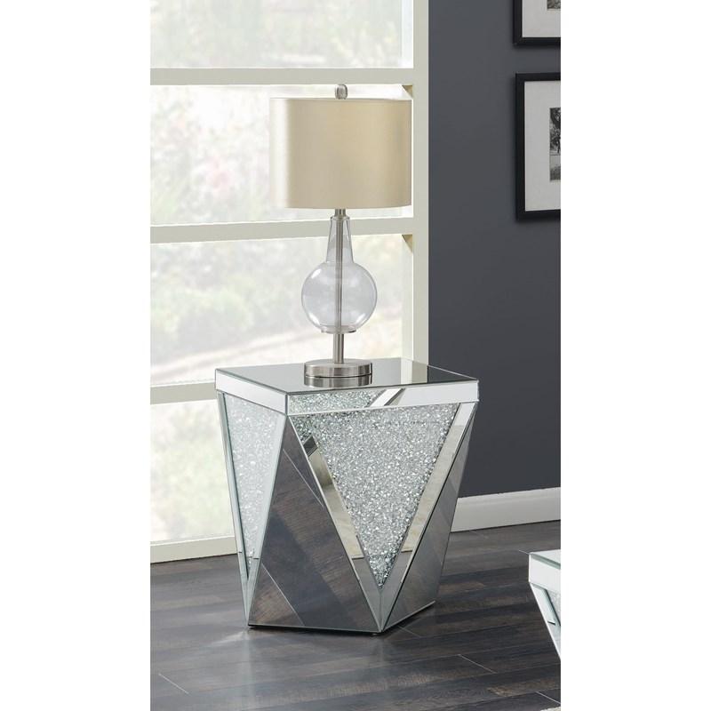 Large Picture of Coaster Furniture Amore 722507 Square Mirrored Acrylic Crystal Side End Table - Silver