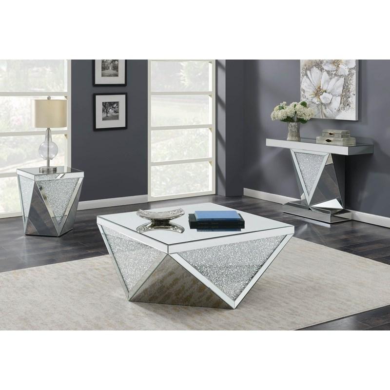 Large Picture of Coaster Furniture Amore 722507 Square Mirrored Acrylic Crystal Side End Table - Silver