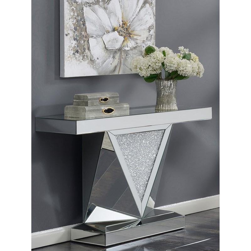 Large Picture of Coaster Furniture Amore 722509 Mirrored Acrylic Entryway Sofa Console Table - Silver