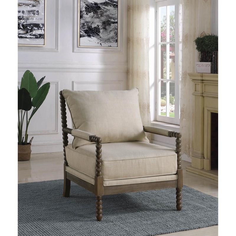 Large Picture of Coaster Furniture Blanchett 905362 Upholstered Bobbin Accent Chair - Beige and Natural