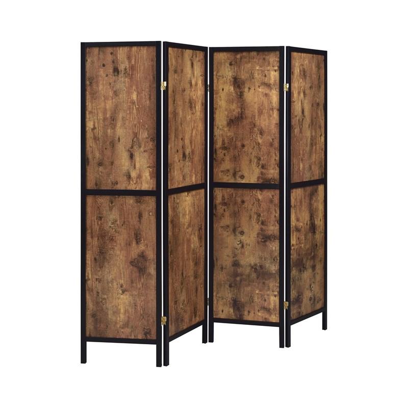 Large Picture of Coaster Furniture Deepika 961413 4-Panel Room Divider Folding Screen - Rustic Nutmeg