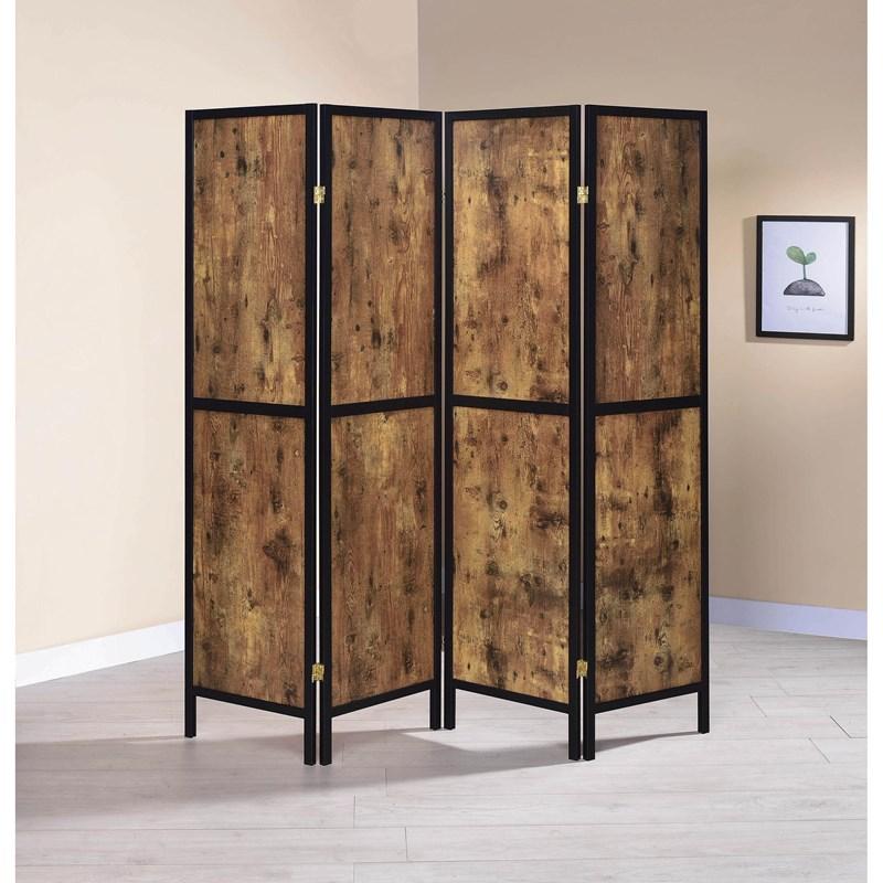 Large Picture of Coaster Furniture Deepika 961413 4-Panel Room Divider Folding Screen - Rustic Nutmeg