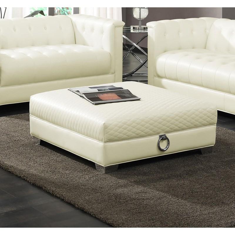 Large Picture of Coaster Furniture Chaviano 505394 Square Upholstered Ottoman - Pearl White