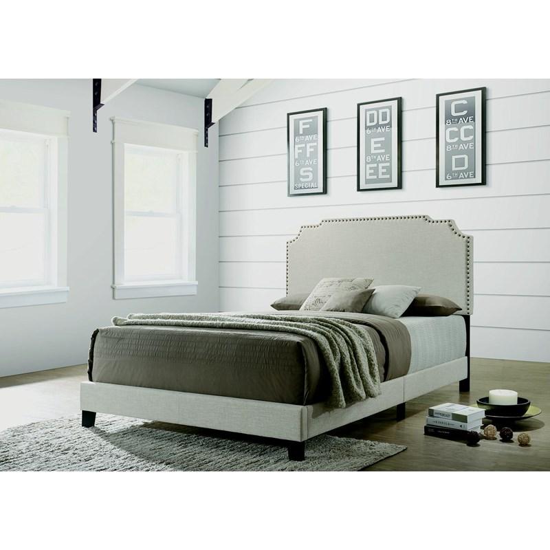 Large Picture of Coaster Furniture Tamarac 310061Q Upholstered Queen Panel Bed - Beige