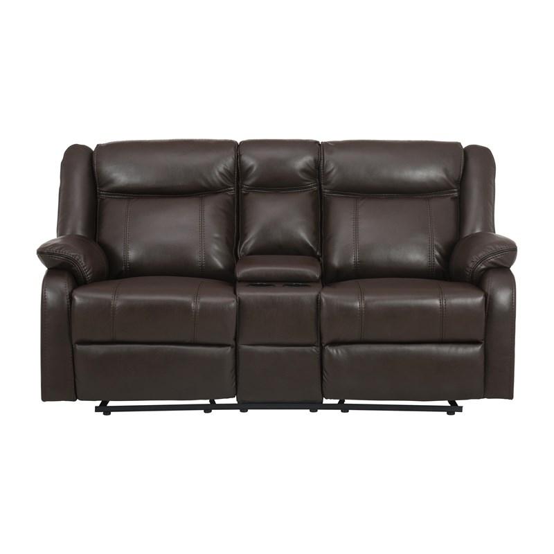 Homelegance Jude 8201BRW-2 Double Glider Reclining Love Seat with Center Console - Brown