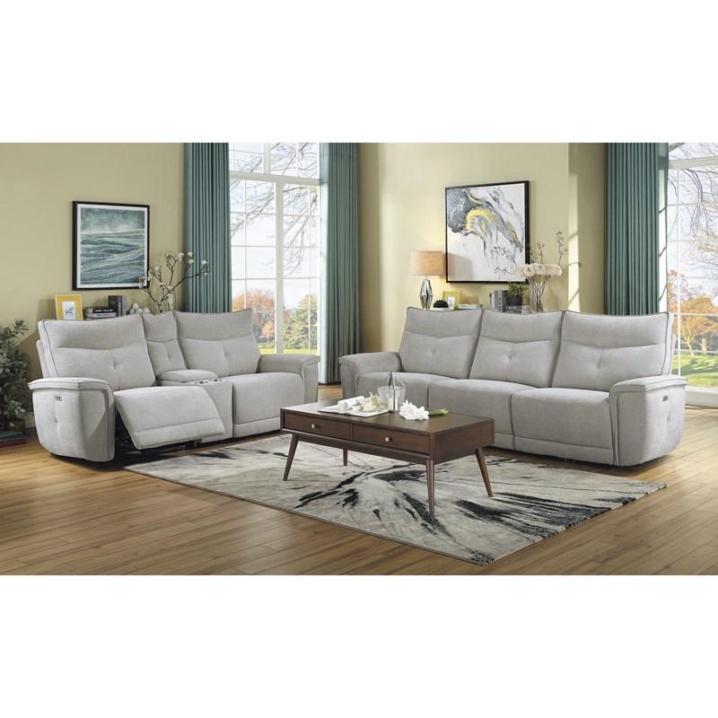 Large Picture of Homelegance Tesoro 9509MGY-2CNPWH* Power Double Reclining Love Seat with Center Console and Power Headrests