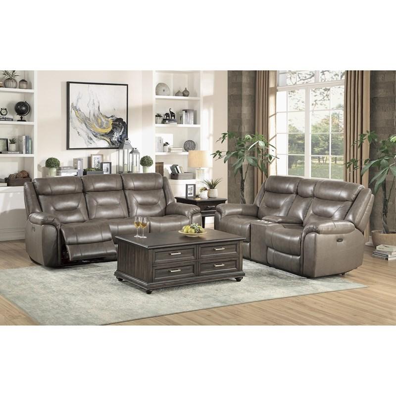 Large Picture of Homelegance Kennett 9528BRG-3PWH Power Double Reclining Sofa with Power Headrests and USB Ports