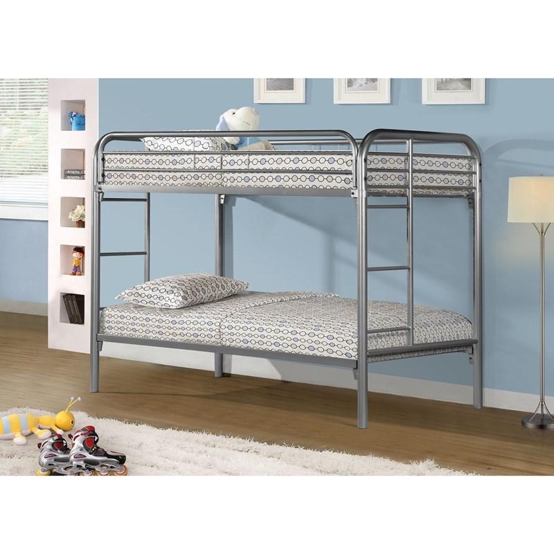 Large Picture of Donco Trading Company 4501-3-TTSL Twin over Twin Metal Bunkbed - Silver
