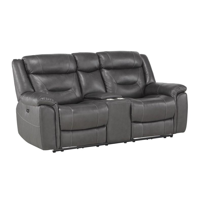 Large Picture of Homelegance Kennett 9528DGY-2PWH Power Double Reclining Love Seat with Center Console and Power Headrests