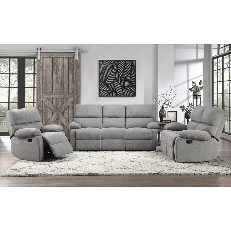 Large Picture of Homelegance Oswald 9520GY-3 Double Reclining Sofa - Light Grey